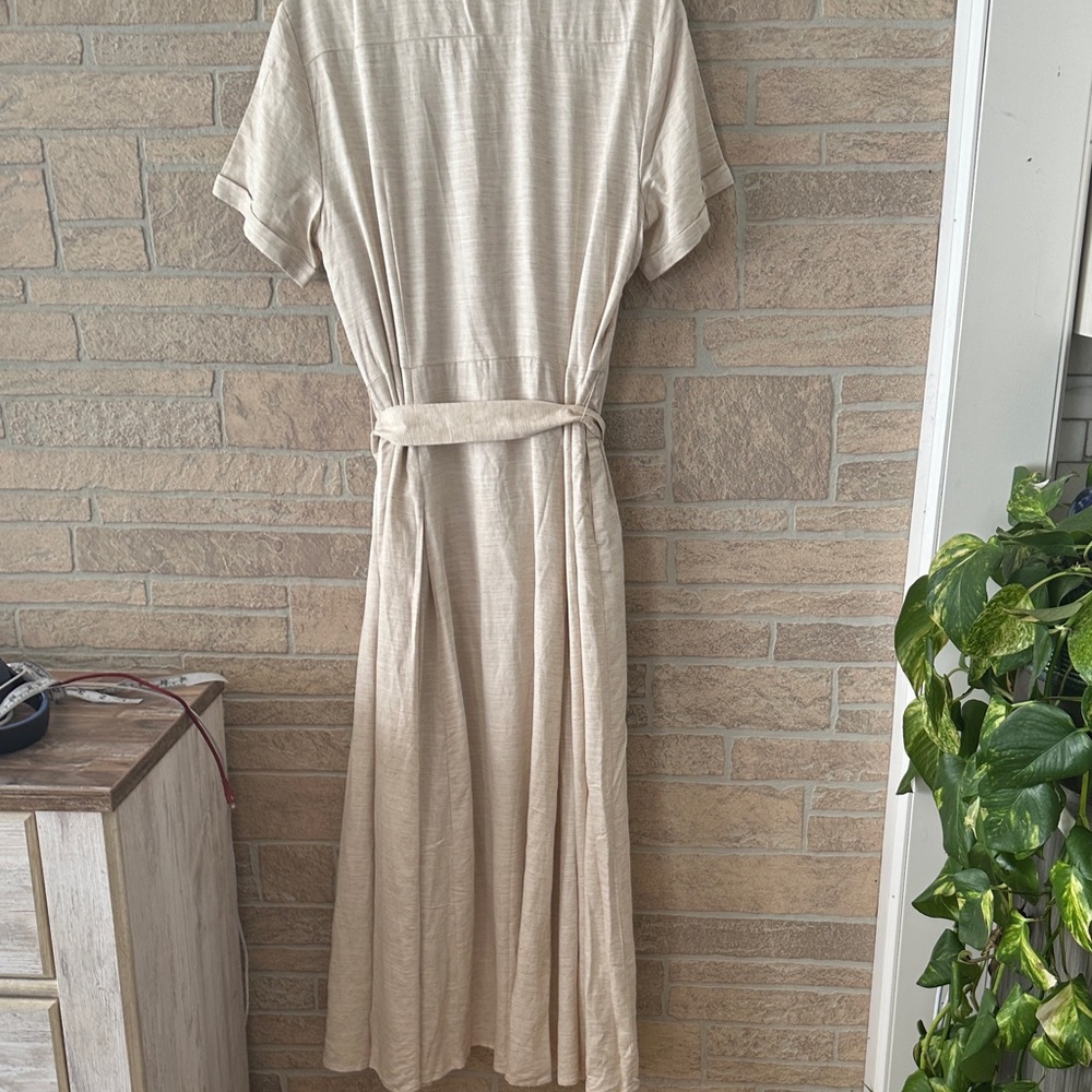 Ted Baker SHIRT DRESS WITH BELT Classic Neutral Rayon Linen - Picture 10 of 13